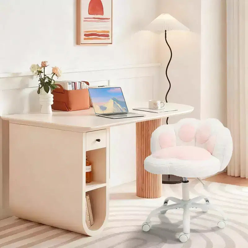 Chaise de vanité en polaire Teddy avec dossier en patte de chat, pivotante à 360°, hauteur réglable, supporte 136 kg, assemblage sans outils pour bureau à domicile, chambre à coucher