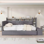 Lit de repos rembourré avec pouf de rangement et étagères, gigogne