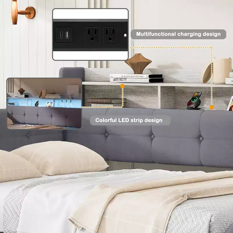 Lit de repos rembourré avec pouf de rangement et étagères, gigogne