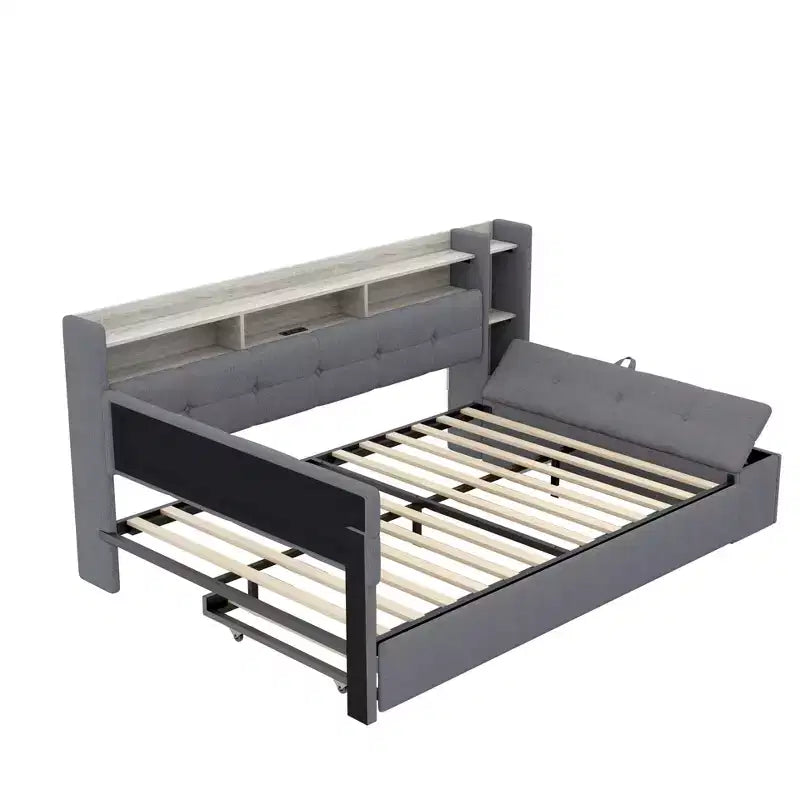 Lit de repos rembourré avec pouf de rangement et étagères, gigogne