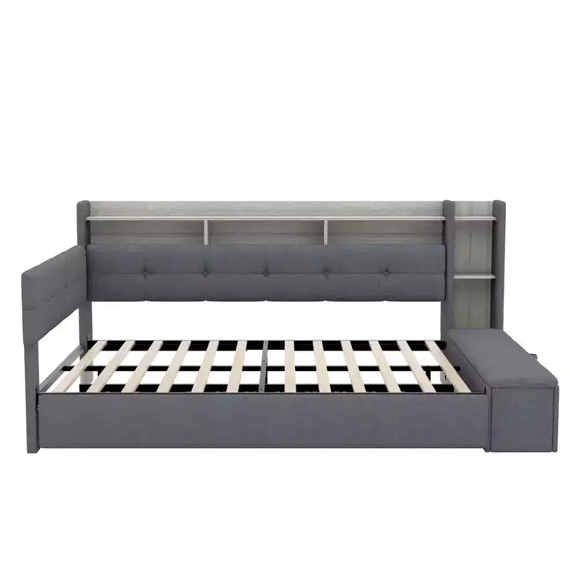 Lit de repos rembourré avec pouf de rangement et étagères, gigogne