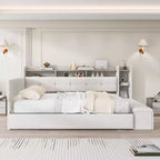 Lit de repos rembourré avec pouf de rangement et étagères, gigogne