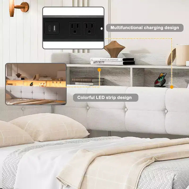 Lit de repos rembourré avec pouf de rangement et étagères, gigogne