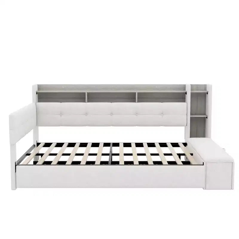 Lit de repos rembourré avec pouf de rangement et étagères, gigogne