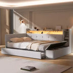 GDFStudio Hill Upholstery Daybed with Storage Footstool and Shelves, Trundle