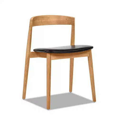 Raven 20.5 Stacking Sculpted Oak Wood Dining Chair, Warm Natural Brown & Black Faux Leather Upholstery Faux Leather