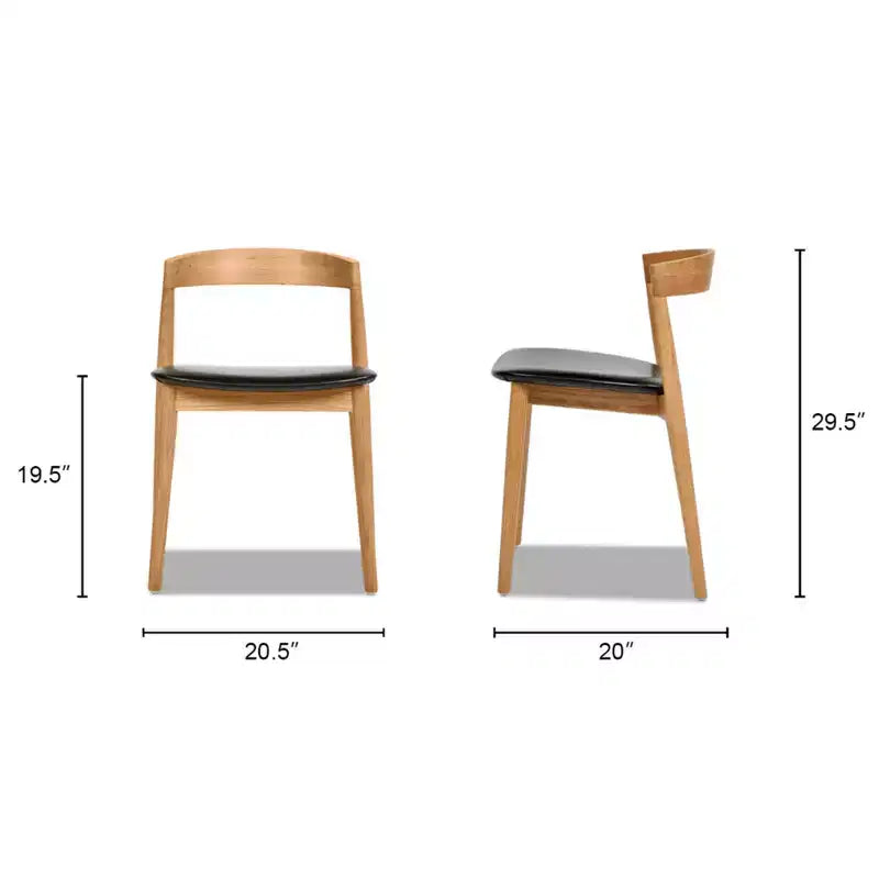 Chaise de salle à manger empilable en chêne sculpté de 20,5 po, revêtement en similicuir brun naturel chaud et noir