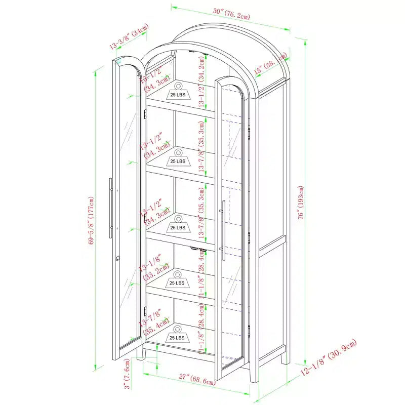 Bibliothèque à 5 étagères en arche de 193 cm