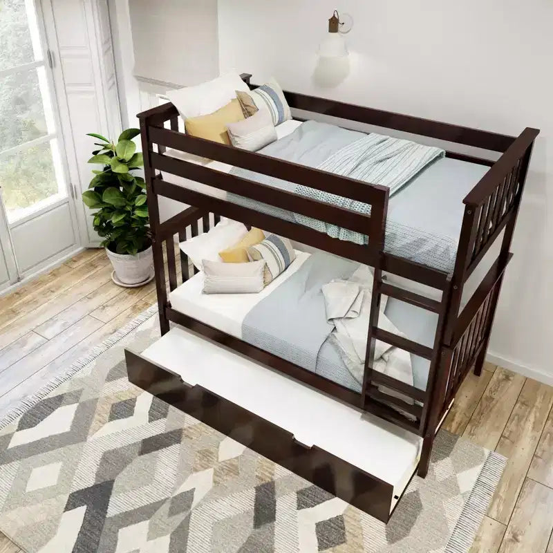 Lits superposés jumeaux en bois massif avec lit gigogne de rangement pour adultes/enfants