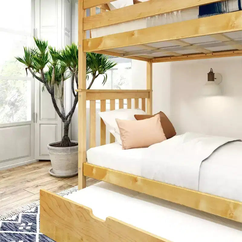 Lits superposés jumeaux en bois massif avec lit gigogne de rangement pour adultes/enfants