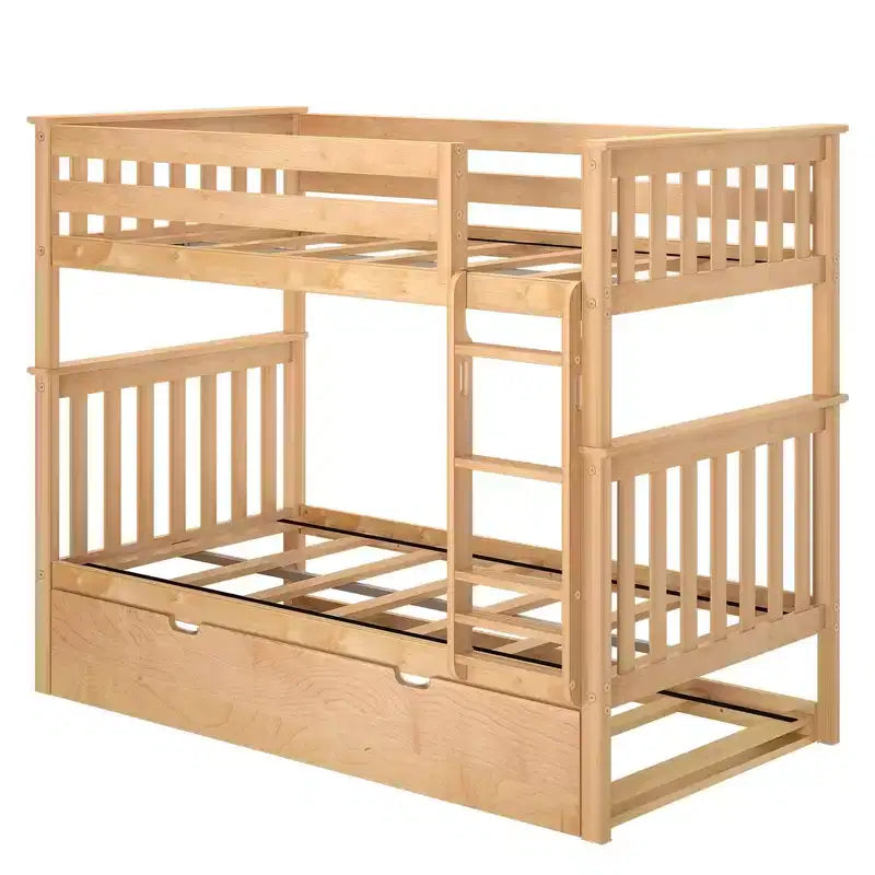 Lits superposés jumeaux en bois massif avec lit gigogne de rangement pour adultes/enfants