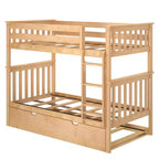Lits superposés jumeaux en bois massif avec lit gigogne de rangement pour adultes/enfants