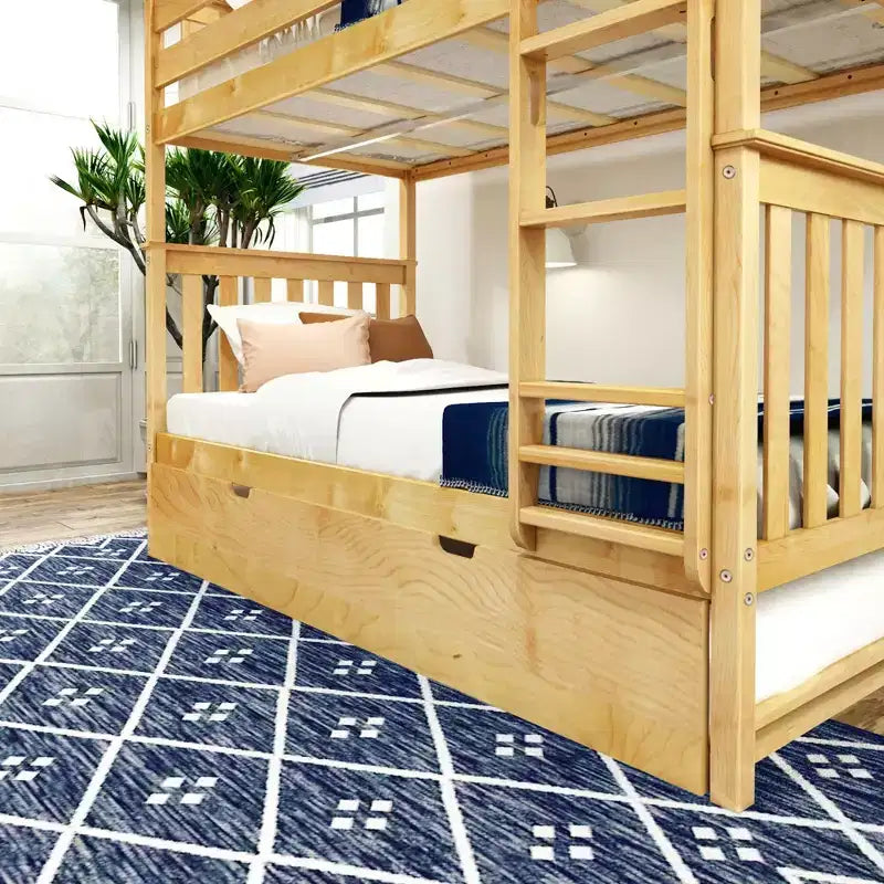Lits superposés jumeaux en bois massif avec lit gigogne de rangement pour adultes/enfants