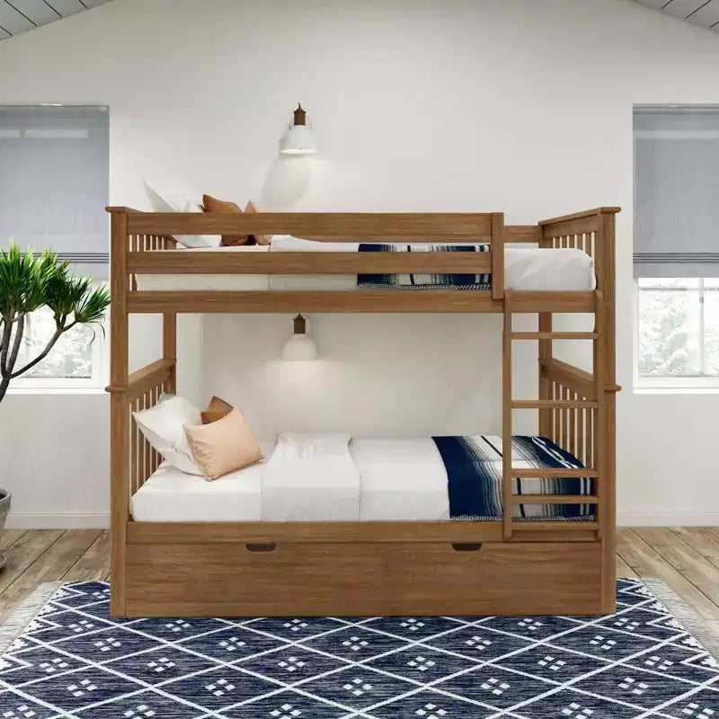 Lits superposés jumeaux en bois massif avec lit gigogne de rangement pour adultes/enfants