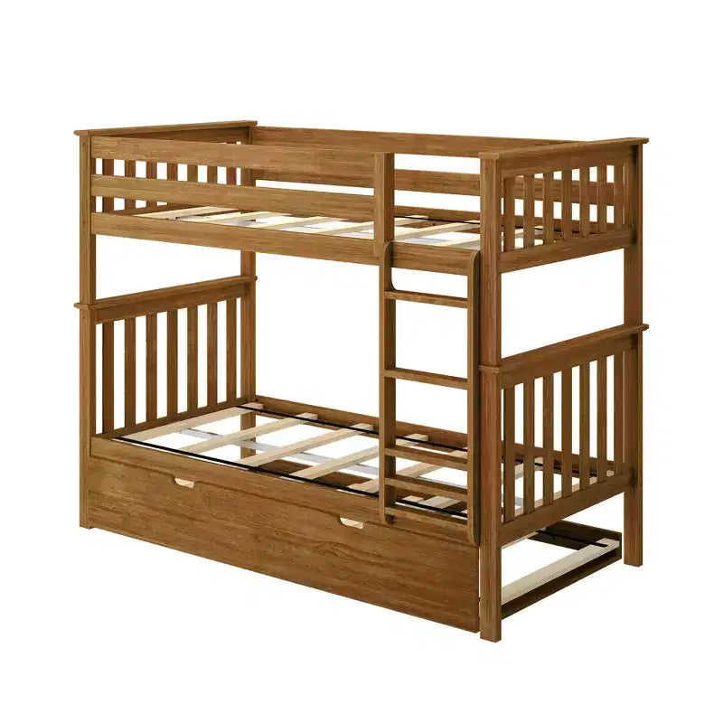 Lits superposés jumeaux en bois massif avec lit gigogne de rangement pour adultes/enfants