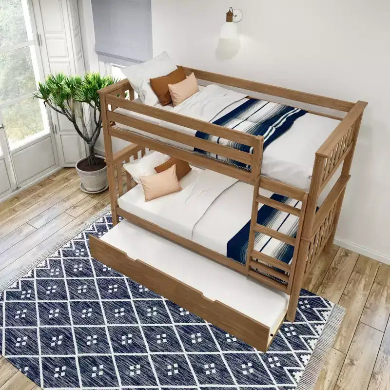 Lits superposés jumeaux en bois massif avec lit gigogne de rangement pour adultes/enfants