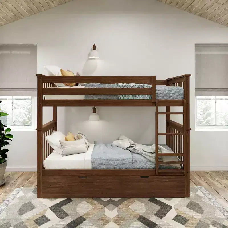 Lits superposés jumeaux en bois massif avec lit gigogne de rangement pour adultes/enfants