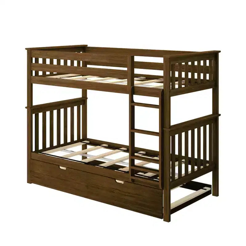 Lits superposés jumeaux en bois massif avec lit gigogne de rangement pour adultes/enfants