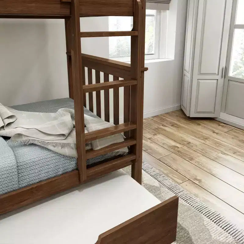 Lits superposés jumeaux en bois massif avec lit gigogne de rangement pour adultes/enfants
