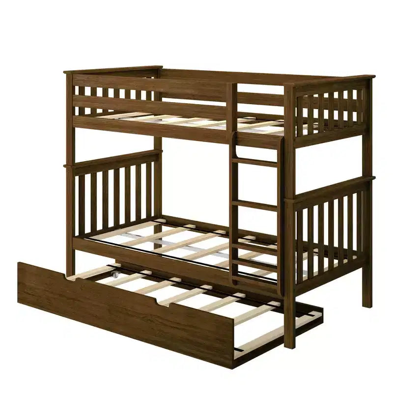 Lits superposés jumeaux en bois massif avec lit gigogne de rangement pour adultes/enfants