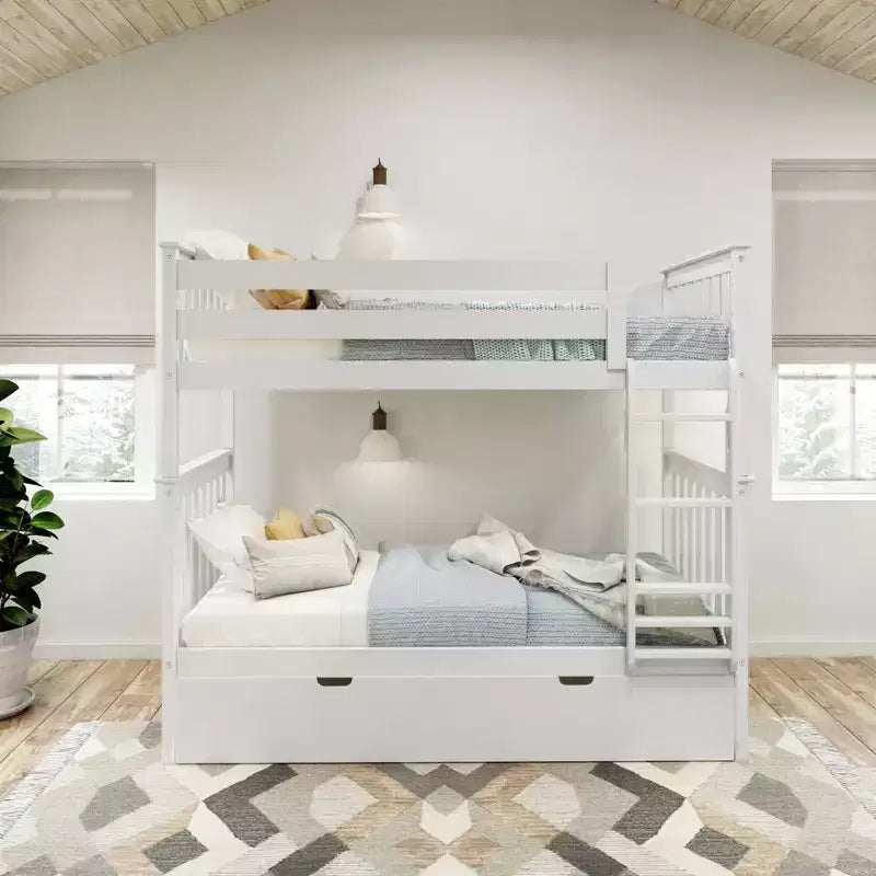 Lits superposés jumeaux en bois massif avec lit gigogne de rangement pour adultes/enfants