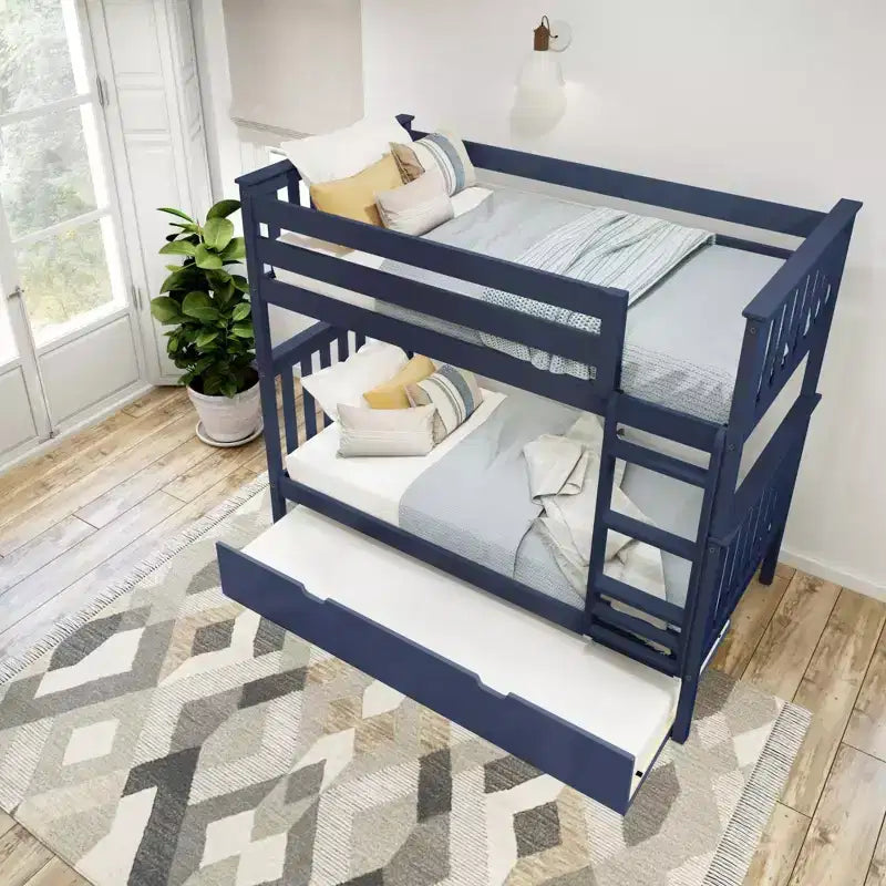 Lits superposés jumeaux en bois massif avec lit gigogne de rangement pour adultes/enfants